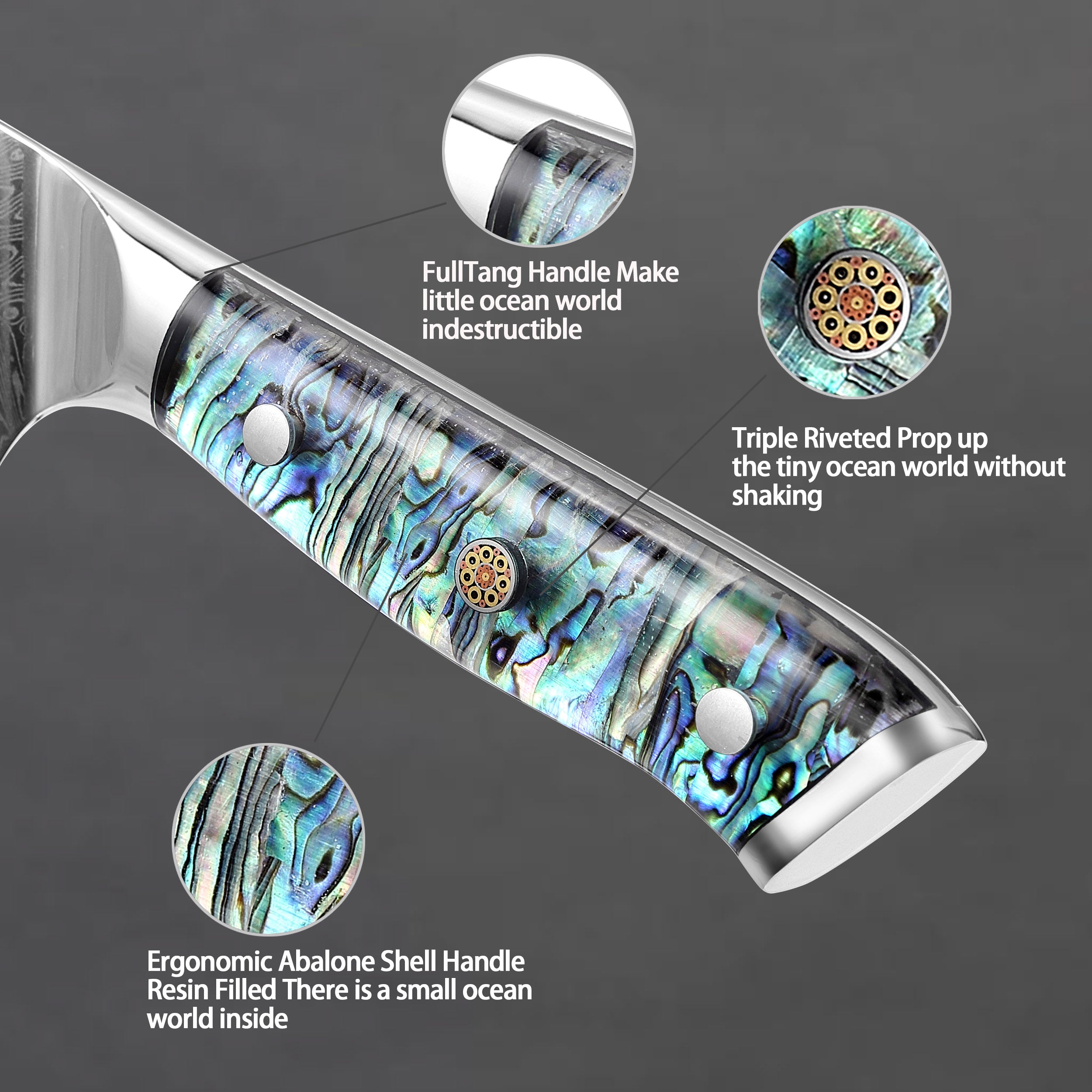 Damascus Steel Chef Knife 8 Inch, Santoku Knife, Boning Knife, Japanese Professional 10Cr15MOV Blade With Hand Forged Hammer Pattern, Ultra Sharp Kitchen Knife With Abalone Shell Ergonomic Handle