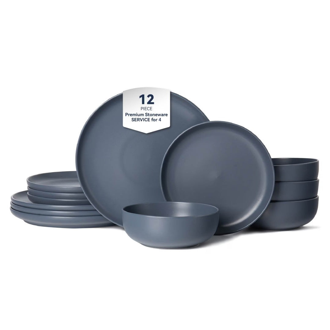 12-Piece Stoneware Dinner Set, Non-Toxic, Matte Glaze, Stackable Kitchenware for 4. 🍽️