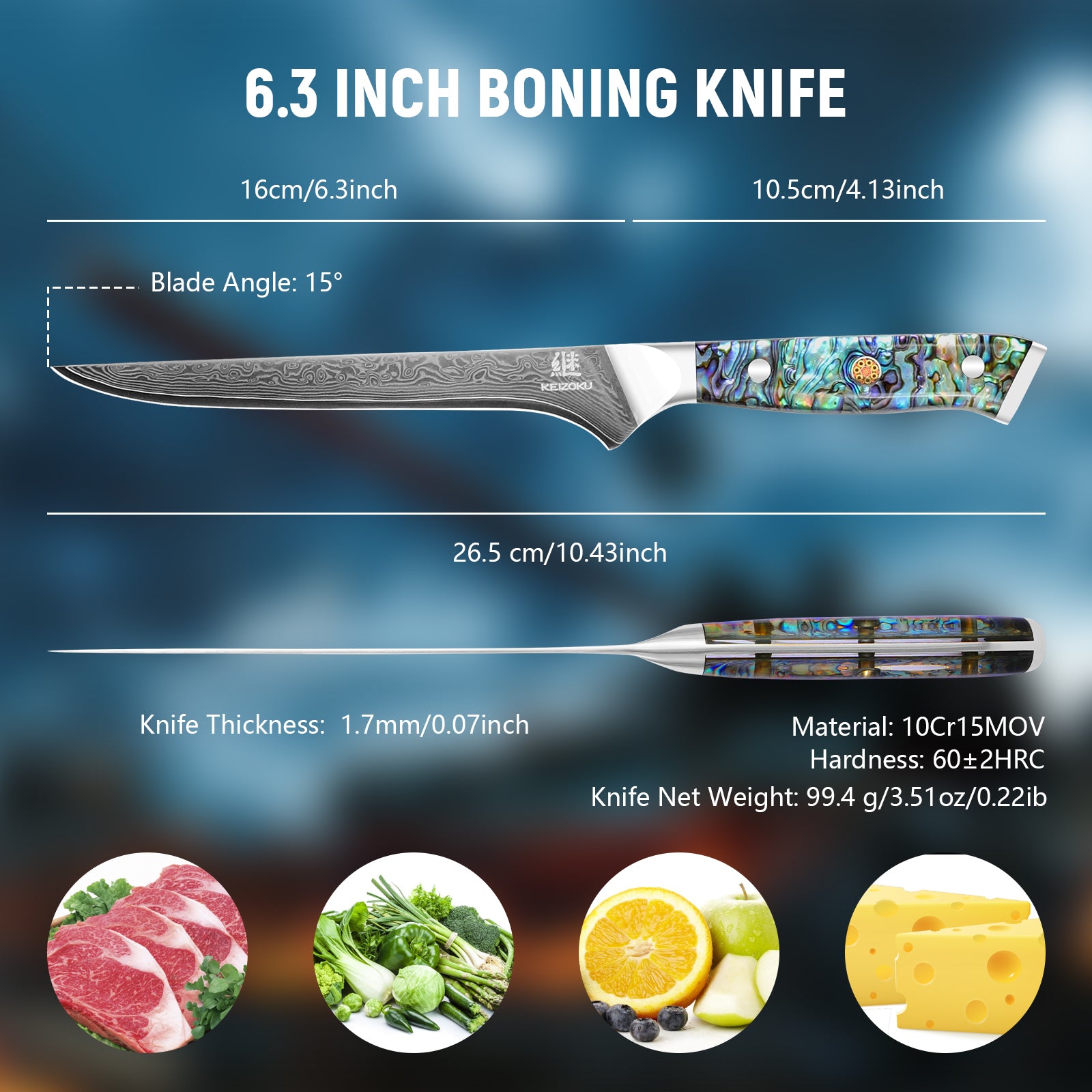 Damascus Steel Chef Knife 8 Inch, Santoku Knife, Boning Knife, Japanese Professional 10Cr15MOV Blade With Hand Forged Hammer Pattern, Ultra Sharp Kitchen Knife With Abalone Shell Ergonomic Handle